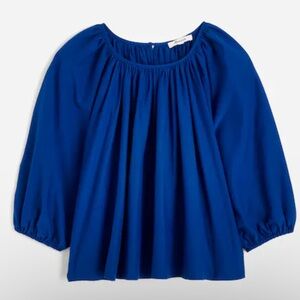Madewell Blue Shirres Puffy Sleeve In Cotton Silk Volie Women's Top Brand New Sm